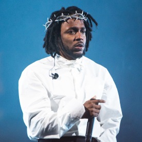 Kendrick Lamar performs on the Pyramid stage during day five of Glastonbury Festival at Worthy Farm, Pilton on June 26, 2022 in Glastonbury, England. 