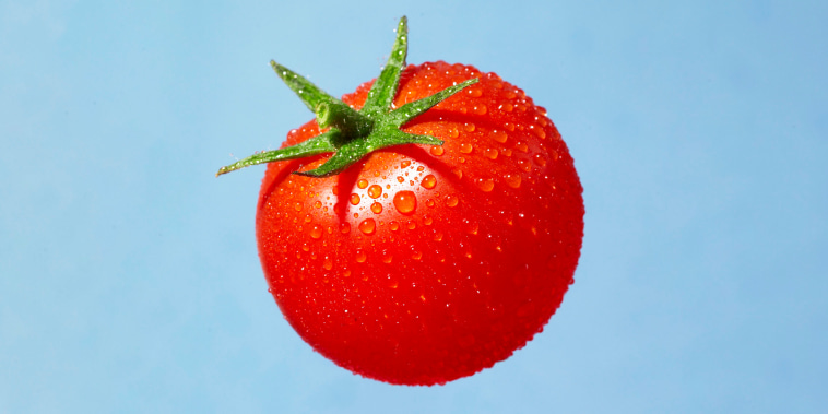 Tomato with water droplets
